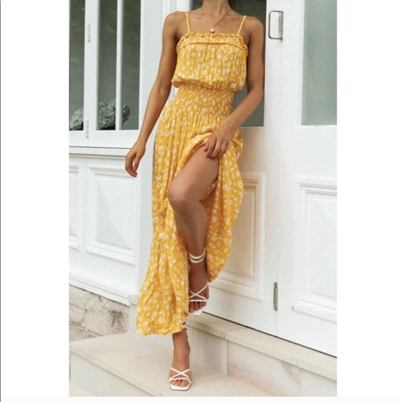 MUSTARD AND WHITE FLORAL MAXI - Picture 1 of 6